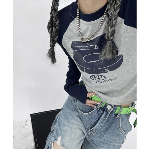 tシャツ ロゴプリントクロップド丈ラグランロンT レディース