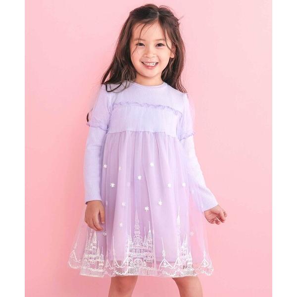 ワンピース フワフワお城刺しゅうチュールドッキングワンピース(80~130cm) キッズ 子供服 女...