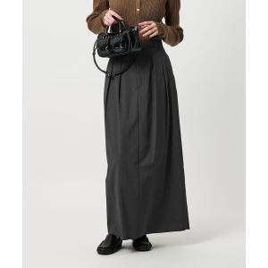 スカート 毛ブレンド ストライプ タックロングスカート  防シワ ウォッシャブル