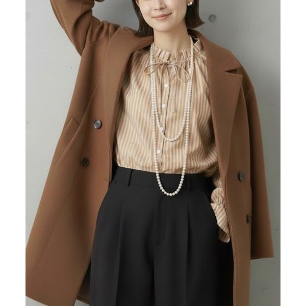 ブラウス シャツ Idnes 上品な甘さをまとう ストライプフリルブラウス レディース