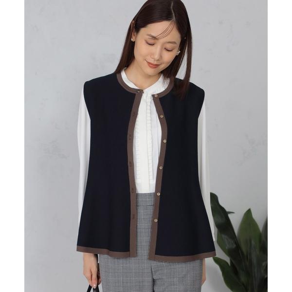 ベスト ジレ マシンウォッシャブル　ペプラムニットベスト レディース