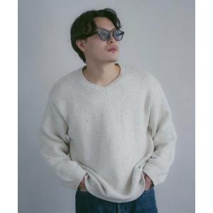 【ネイビー】ツイル柄 ブークレーVネックニット ABAHOUSE（アバハウス） セーター ニット ツイル柄 ブークレーVネック