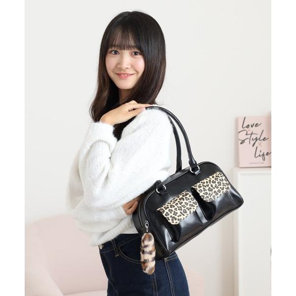 ボストンバッグ Coboca+合皮ヒョウ柄Wポケットボストン キッズ 子供 女の子