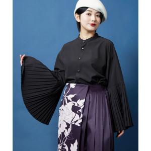 ブラウス シャツ 「カヤ」襞寄せバンドカラーシャツ レディース