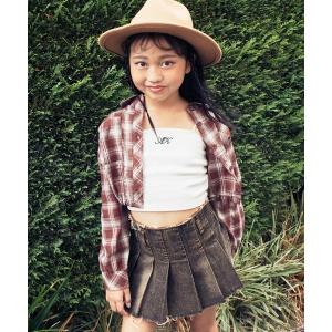 ブラウス シャツ サイド シャーリング チェックシャツ「ジュニアお揃い」 キッズ 子供服 女の子