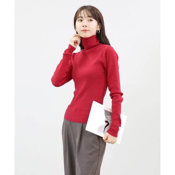 ニット セーター 細リブハイネックニットプルオーバー レディース