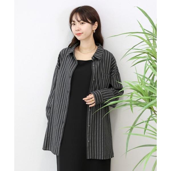 ブラウス シャツ ダブルストライプチュニックシャツ レディース