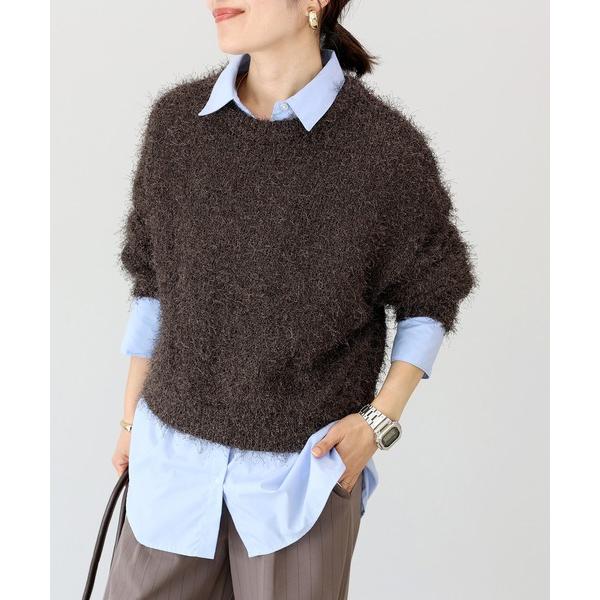 ニット セーター フェザーヤーンクルーネックニットプルオーバー レディース