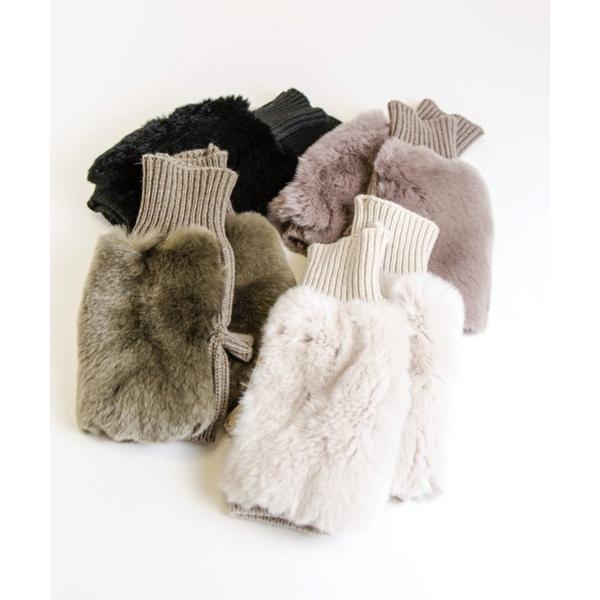 手袋 「ALPO」カシミア混 ニット グローブ レッキスラビット ファー レディース