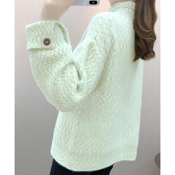 ニット セーター 袖口ボタンデザインがアクセント！ふんわりニットトップス レディース