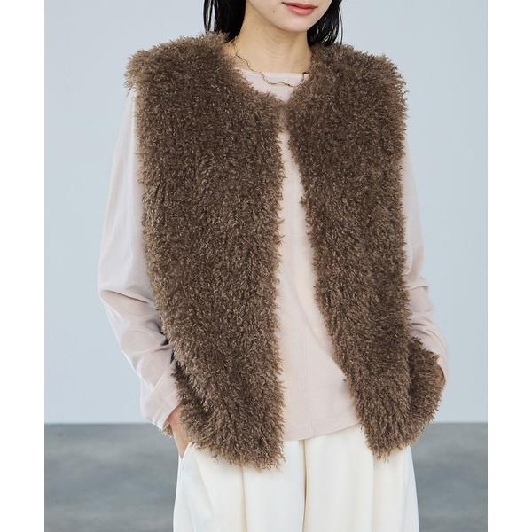 ベスト ジレ milli de l'air リンクルフェイクファーベスト レディース