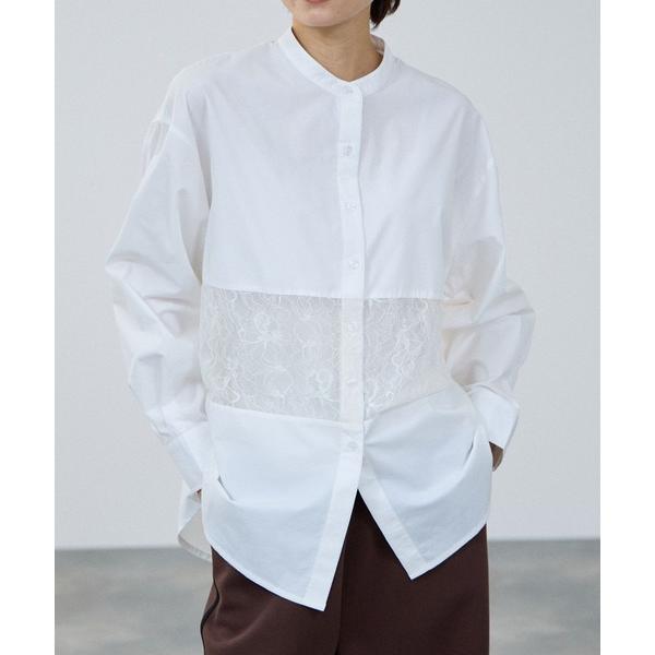 ブラウス シャツ milli de l'air レースブロッキングバンドカラーシャツ レディース