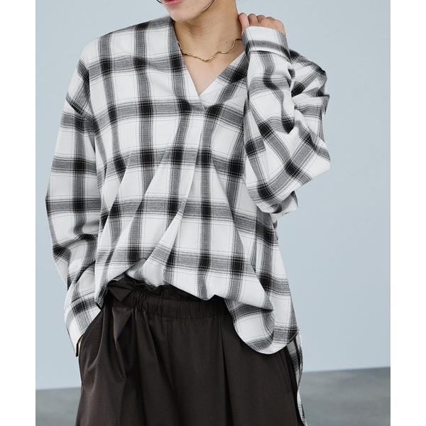 ブラウス シャツ milli de l'air Key-Neck Check Blouse/キーネッ...