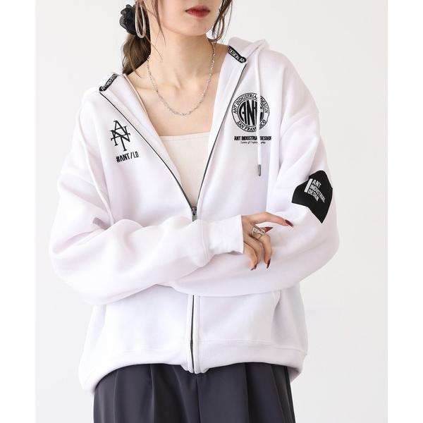 パーカー 刺繍ワッペンロゴ ワイドシルエット裏起毛ZIPパーカー hoodie メンズ レディース