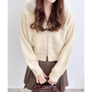 パーカー エコファー付ニットパーカー レディース