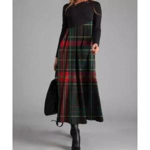 ワンピース Vネック切替タータンチェックワンピース