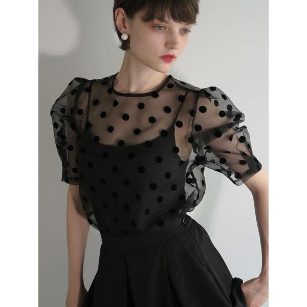 ブラウス シャツ SHEER PUFF SHOULDER DOT BLOUSE レディース