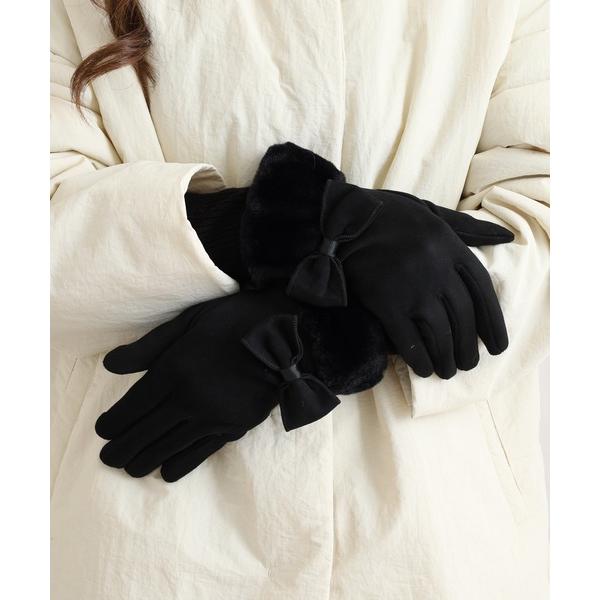 手袋 リボン＆ファーコンビ手袋 レディース