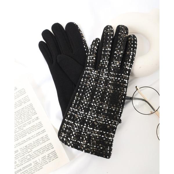 手袋 ブロックツィード手袋 レディース