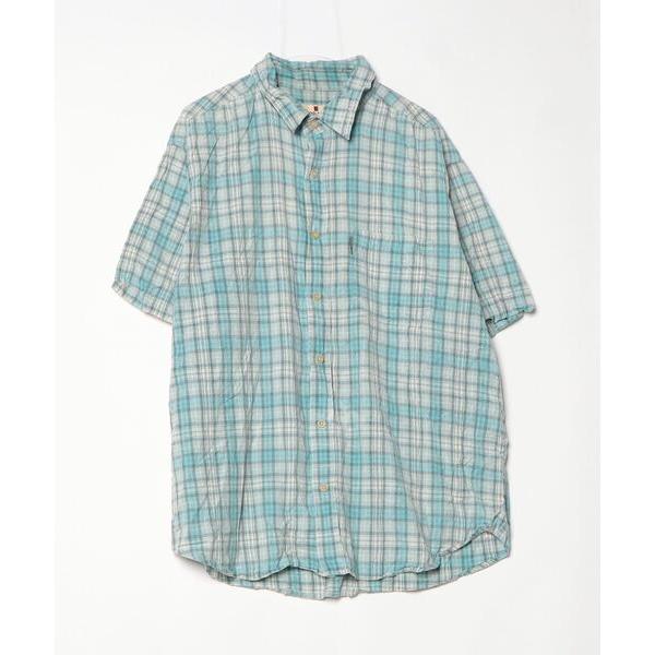 「WOOLRICH」 チェック柄半袖シャツ X-LARGE ブルー メンズ