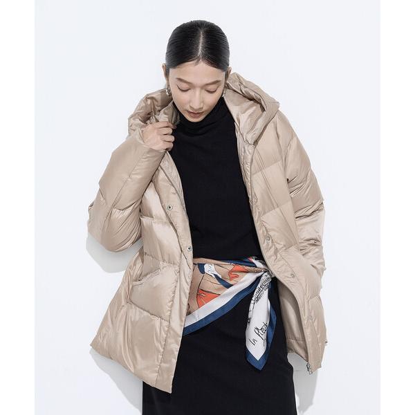 ダウンコート ダウンジャケット 撥水ナイロンタフタ ミドル丈きれいめダウンコート レディース