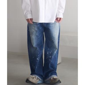 ジーンズ ADAMPATEK/washed riot nep selvedge denim/ヴィンテージ加工ワイドデニムパンツ メンズ レディース