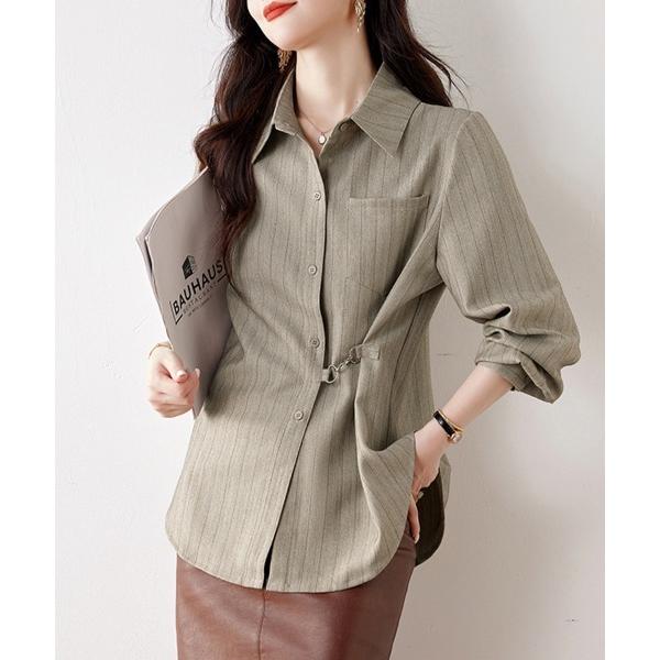 ブラウス シャツ ウエストマークストライプシャツ レディース