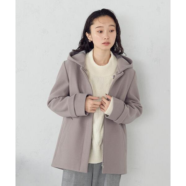 コート アウター 2WAYフーデッドショートコート レディース