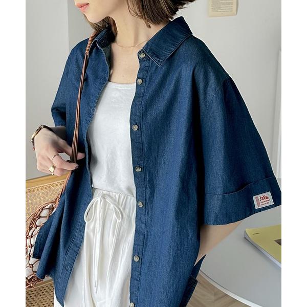 「Java」 半袖シャツ MEDIUM インディゴブルー レディース