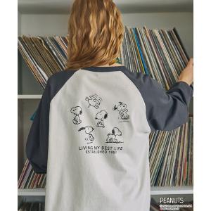 tシャツ 「PEANUTS / SNOOPY」別注 ピーナッツ スヌーピー ヴィンテージプリントリンガー長袖Tシャツ レディース メンズ