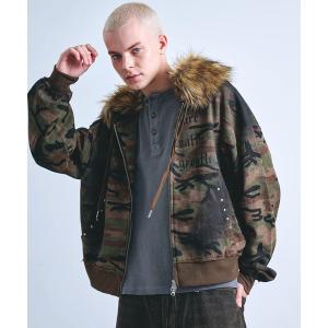 MONOCHROME パーカー クラッキングデザインファーフードパーカー