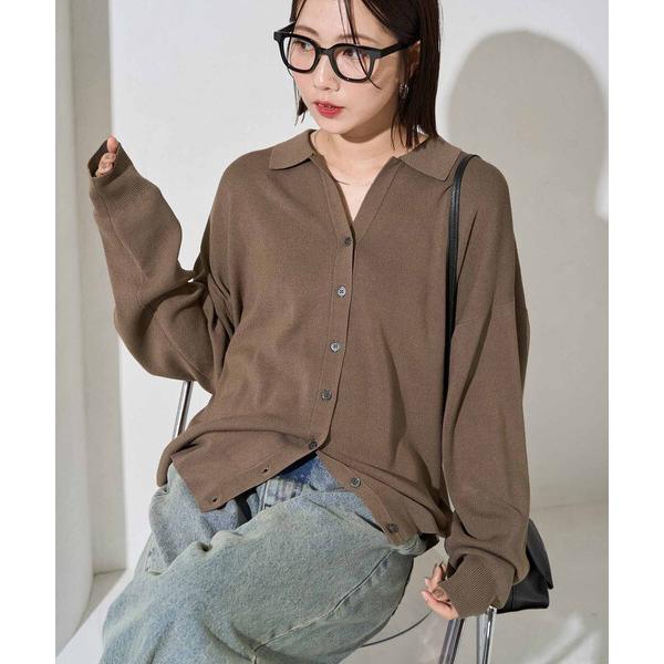 カーディガン 限定展開　スキッパー ポロ ニット カーディガン レディース