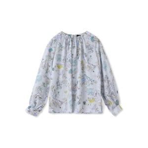 ブラウス シャツ ハンドドローフフラワープリントブラウス「洗濯機で洗える」 レディース