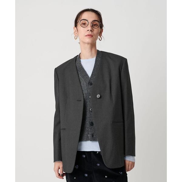 ジャケット ノーカラージャケット ポリエステルレーヨン ノーカラー1ボタンジャケット レディース