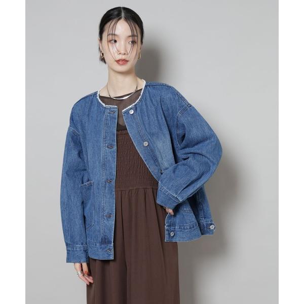 デニムジャケット gジャン ノーカラーデニムジャケット レディース
