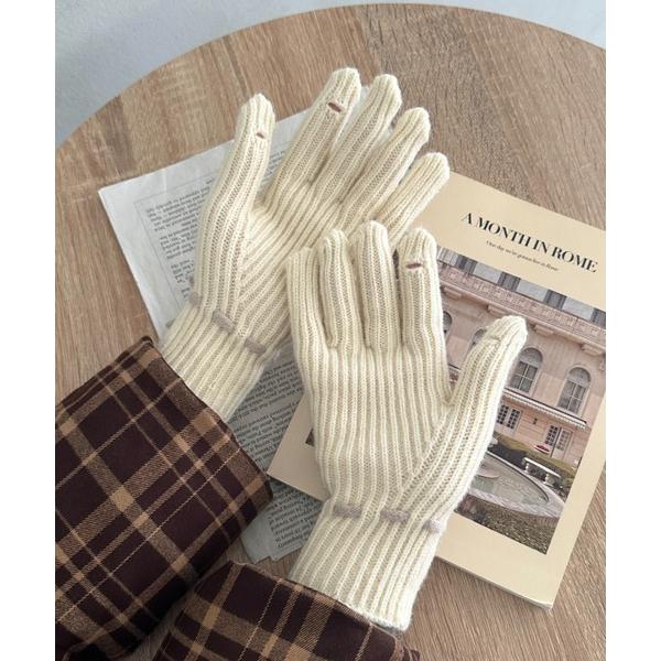 手袋 ワンポイントリボン手袋 レディース