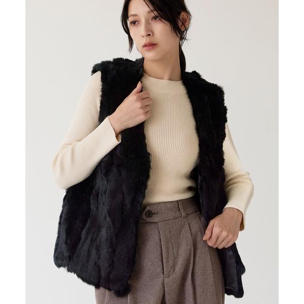 コート アウター レッキス ファー ベスト Vネック ブラック レディース
