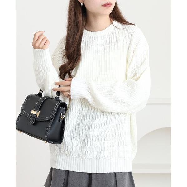 ニット セーター 畦編みクルーニット レディース メンズ