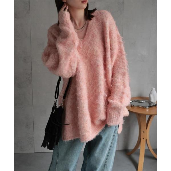 ニット セーター 「ふわふわ」ミックスシャギー Vネックニット レディース