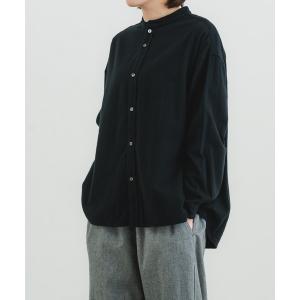 ブラウス シャツ ビエラシャンブレーピーチ起毛スタンドカラーワイドシャツ レディース
