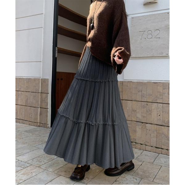 スカート 切り替えフレアニットスカート