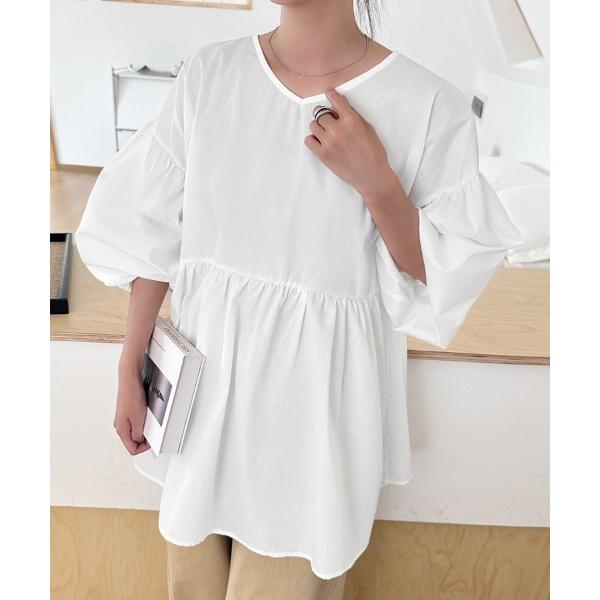 ブラウス シャツ ギャザー入りパフスリーブブラウス レディース