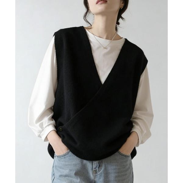 ベスト ジレ ミニマルデザインノースリーブニットベスト レディース