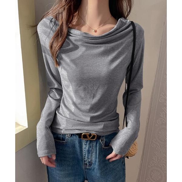 tシャツ ドレープネックストレッチトップス レディース