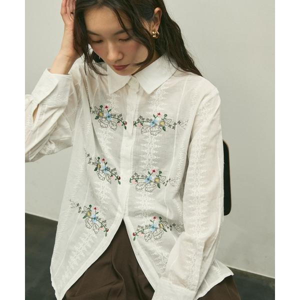 ブラウス シャツ Floral line embroidery shirt / フローラルラインエン...