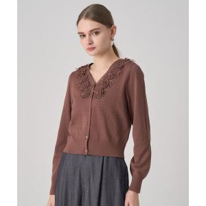 カーディガン 立体フラワーレースV カーディガン レディース