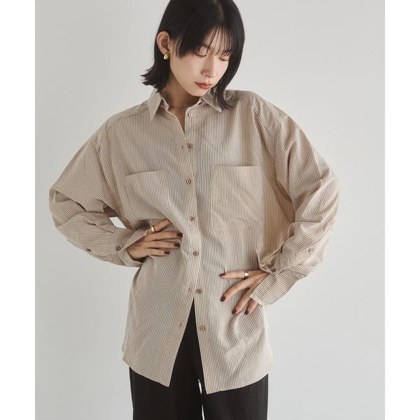 ブラウス シャツ ツヤストライプ オーバーシャツ レディース