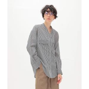 ブラウス シャツ stripe collarless shirt(ストライプ柄カラーレスシャツ) レディース
