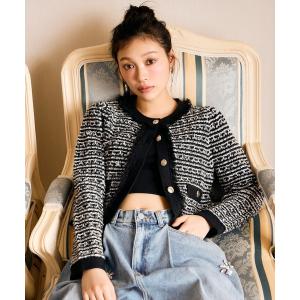 ジャケット ノーカラージャケット ツイード調ノーカラージャケット レディース