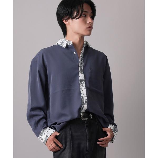 シャツ 「70」ナチュラルストレッチ 総柄クレリックシャツ メンズ レディース